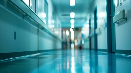 Obraz premium The calm and sterile environment of a hospital's interior corridor, with a focus on the design and functionality of the health facility