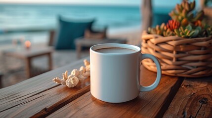 white blank coffee mug mockup with a summer theme