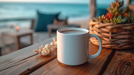 Fotobehang white blank coffee mug mockup with a summer theme © KRIS
