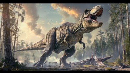 Primal Majesty: Fearsome Dinosaurs in a Primeval Setting - obrazy, fototapety, plakaty