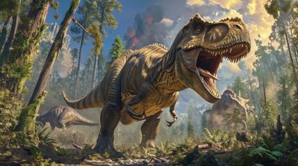 Roar Across Time: Fearsome Dinosaurs Roaming Free
