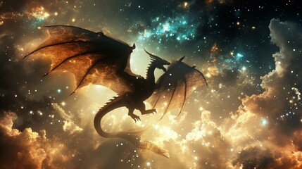 Celestial Roar: Dragon's Flight Amongst the Stars