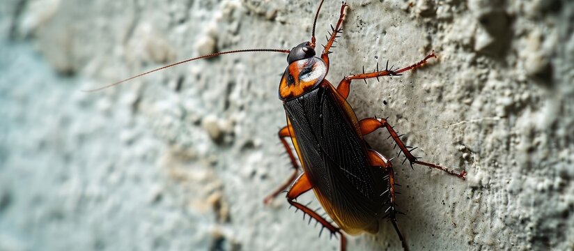 cockroach perched on the wall. Copy space image. Place for adding text