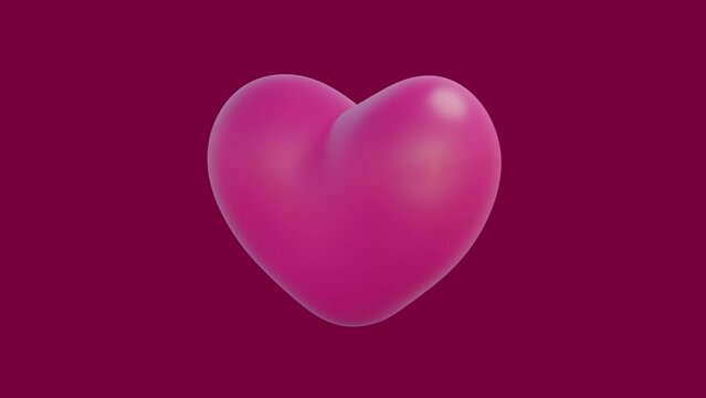 Heart symbol of Love for Happy Valentine's Day. Looped Footage with Rotating Heart icon pink color on Green Screen background for Keying. Alpha Channel with Heart for Stencil Luma included.