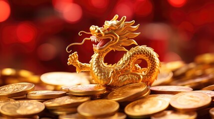 Large golden dragon made of golden coins bring prosperity for dragon year