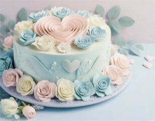 Valentine's Day cake with flowers and pastel colors