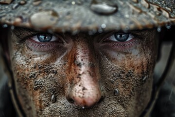 Portrait of British soldier close up. Modern soldier of United Kingdom, Great Britain realistic detailed photography texture