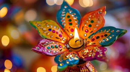 Close up of a colorful Diwali lantern     