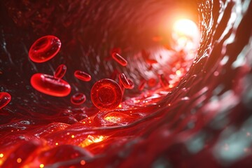 Picture of the inside of an artery To see blood vessels and red blood cells in the body, 3D renderings, body concepts, anatomy, medical images.
