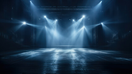 Empty stage with spotlights and smoke. Stage background. Stage lights