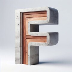 F letter shape created from concrete and wood. AI generated illustration
