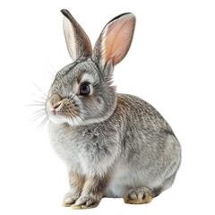Gray rabbit sitting isolated on transparent or white background