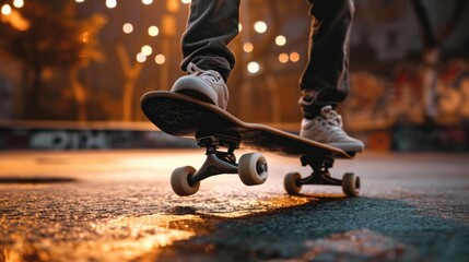 skater on a skateboard, close up, night   