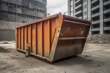 A metal container used for recycling waste in construction site waste removal process. Generative AI