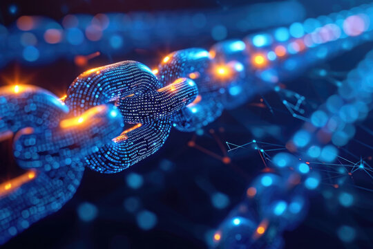 Ilustraci&oacute;n con cadenas que representan la seguridad y transparencia en las transacciones financieras basadas en blockchain