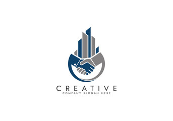 property business logo with handshake vector
