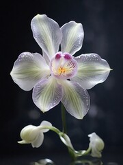 A glassmorphism orchid, delicate and ethereal, with transparent petals