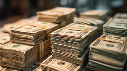 Stacks of one million US dollars in hundred dollar banknotes.