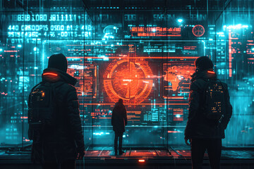 Personajes en un entorno digital protegido por escudos de seguridad, Seguridad digital, hakers, cyberseguridad

