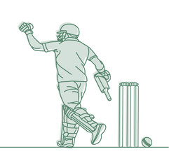 Cricket. Wicket keeper with Cricket batsman Line drawing Vector illustration.