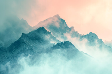Mountain landscape with clouds in the morning, Landscape concept, generative ai