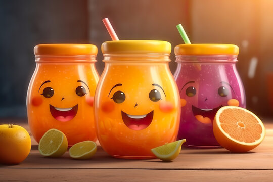 glass of multifruit juice character smiling