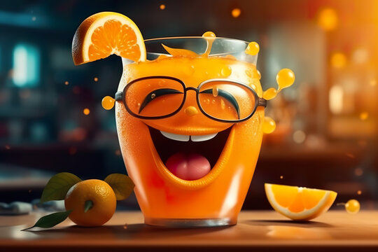 glass of multifruit juice character smiling