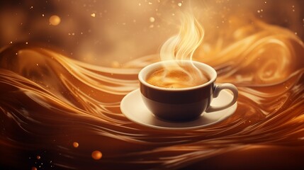 An abstract image of swirling coffee in a cup, creating a warm and comforting texture ideal for cozy and inviting background designs.
