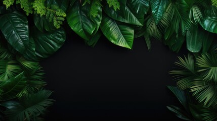 Fototapeta na wymiar Tropical leaves on Dark background with copy space