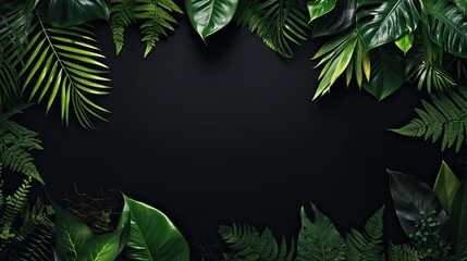 Tropical leaves on Dark background with copy space