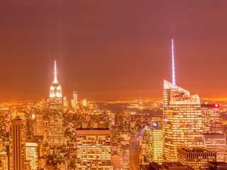 Night view of New York Manhattan during sunset