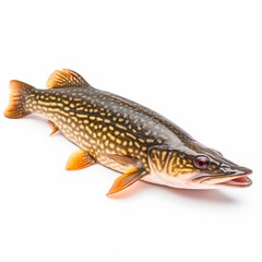 Fototapeta premium Predatory pike fish Esox lucius isolated on white close-up