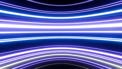 Abstract background with ascending colorful neon lines, glowing trails in tunnel