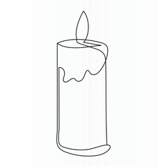 Continuous single line art drawing of candle light design and one line outline vector art illustration	