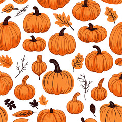 Set of handdrawn pumpkins part of an Autumn collection featuring flat style elements isolated on