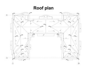 Vector architectural project of a multistory building roof