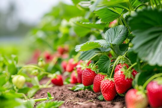 Growing strawberry harvest and producing vegetables cultivation. Concept of small eco green business organic farming gardening and healthy food
