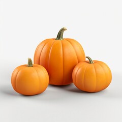 Three orange pumpkins isolated on white background. 