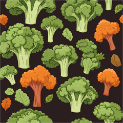 Set of handdrawn broccoli part of an Autumn collection featuring flat style elements isolated on