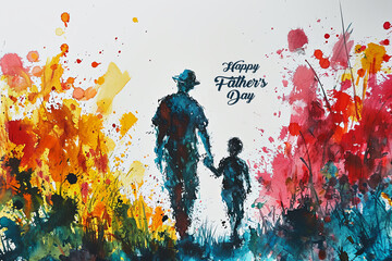 Happy Fathers Day Illustration and Vintage watercolor Father's Day typography poster - obrazy, fototapety, plakaty