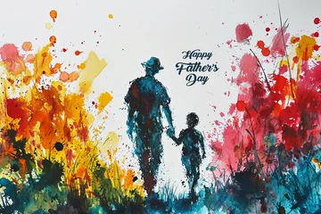 Foto op Plexiglas Happy Fathers Day Illustration and Vintage watercolor Father's Day typography poster © pixeness