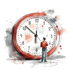Individual using time management techniques, like the pomodoro technique isolated on white background, sketch, png
