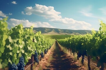 Fototapeta premium The grape fields in the hills are starting to grow grapes