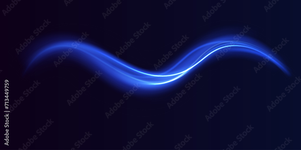Poster Futuristic dynamic motion technology. Neon color glowing lines background, high-speed light trails effect. Laser beams luminous abstract sparkling isolated on a transparent background