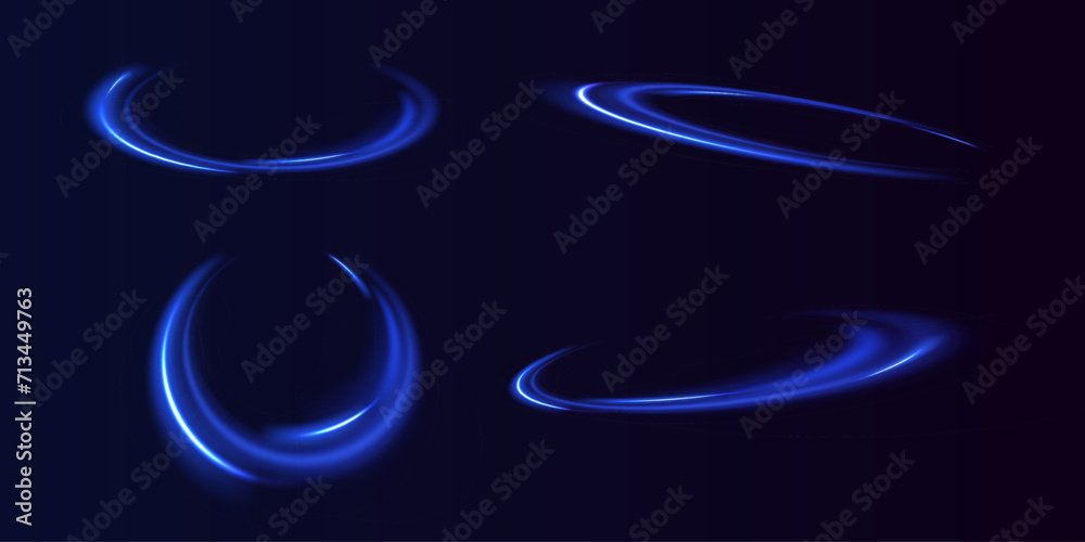 Poster blue air flow wave effect set. design element for visualizing air or water flow. light, light garlan