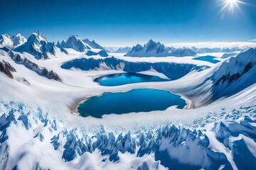 A mesmerizing aerial panorama featuring the pristine Laguna Del Inca embraced by the snow-covered Chilean Andes, creating a symphony of white and blue