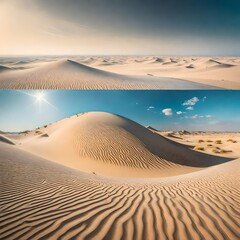 A Dutch desert oasis, where windswept dunes meet the azure sky, captured in a stunning panorama by Daniel Kordan, showcasing the beauty of vast landscapes