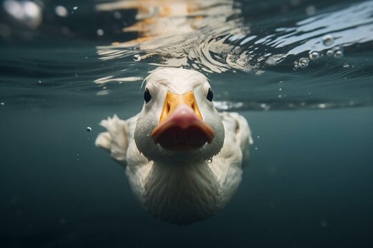 a duck swimming with its head above water. Generative AI