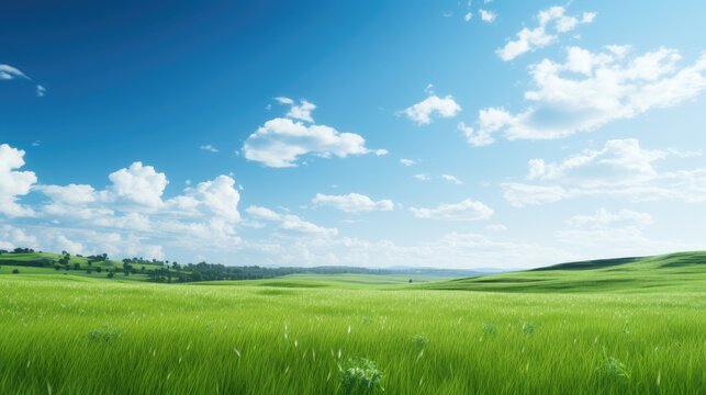 image of vast lush green field under bright clear