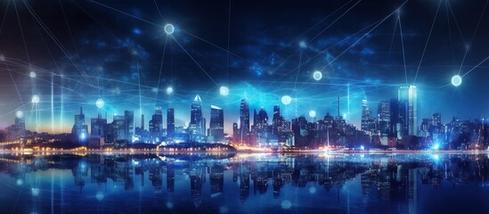 Obraz premium smart city with connected dots on it. ai generative